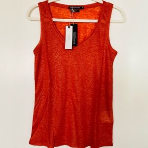 Monoprix French brand linen fabric top in beautiful deep orange rusty color